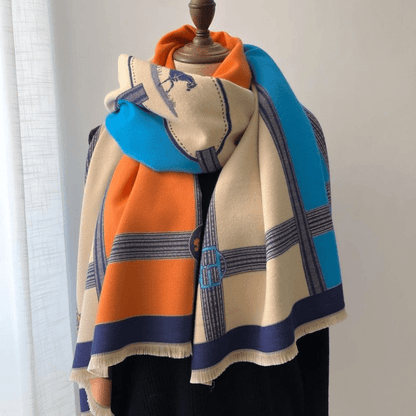 Turquoise and Orange Reversible Wrap - Horse Prance