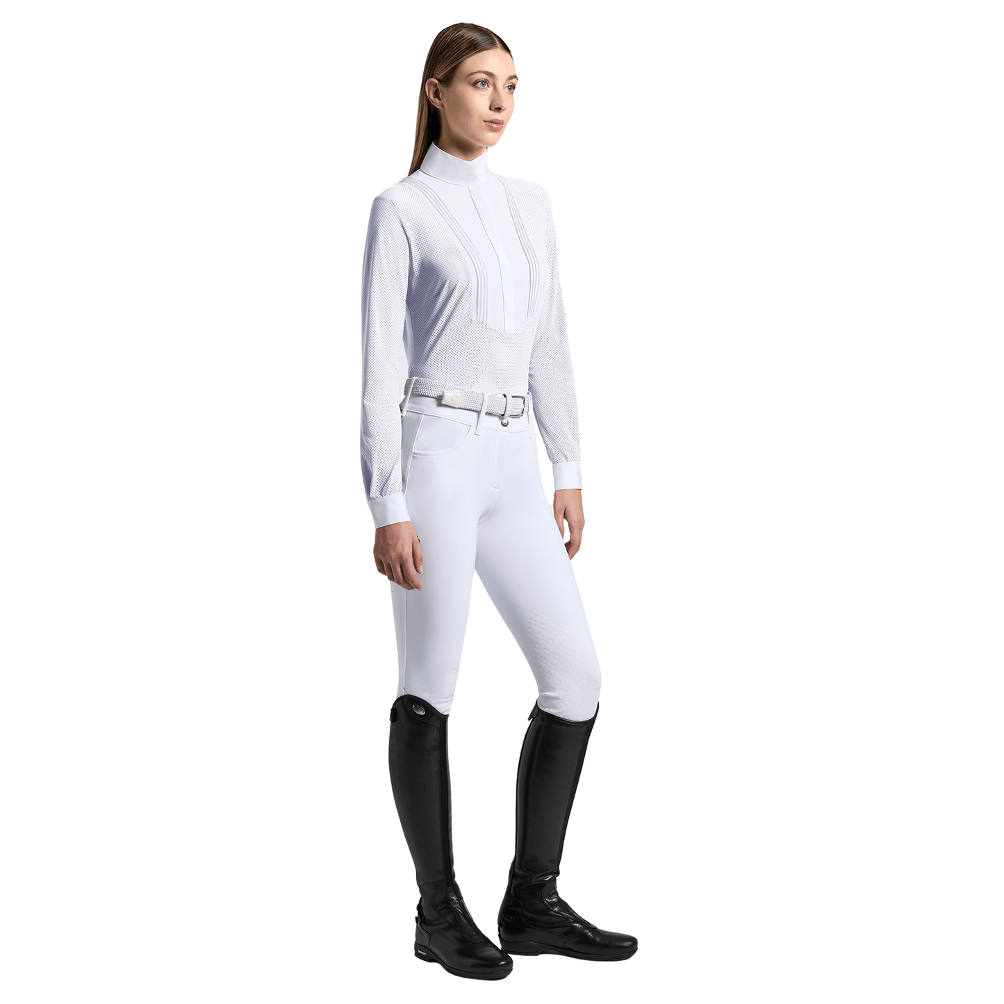 Cavalleria Toscana Perforated Long Sleeve Show Shirt - White