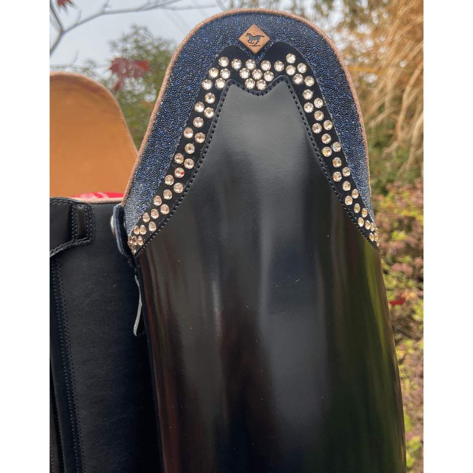 Custom DeNiro Raffaello Dressage Boot - Brushed Black with Stardust Blue & Swarovski Rondine