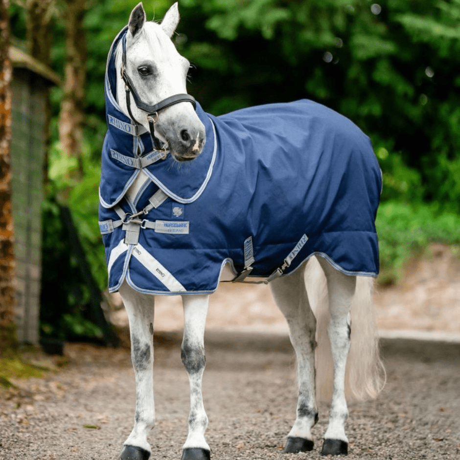 Horseware Rhino Plus Pony Turnout (250g Medium) - Navy / Titanium Grey & Classic Blue