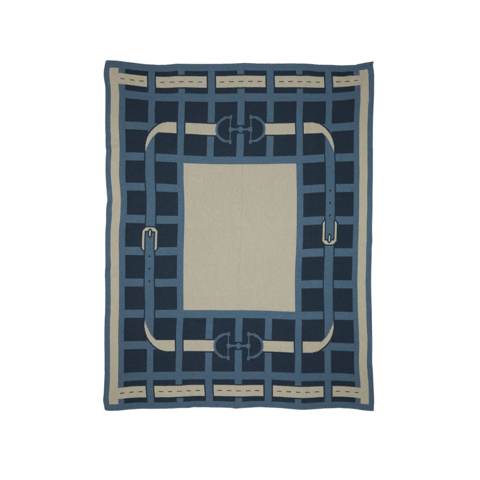 Equestrian Lattice Blanket - Blue/Cream