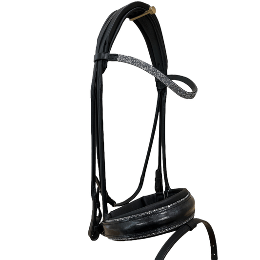 *Otto Schumacher Munchen Feel Good Rolled Snaffle Bridle with Grey Patent Marble - Horse