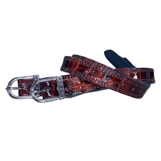 
DeNiro Spur Straps Silver Buckle - Bordeaux Patent Croc
