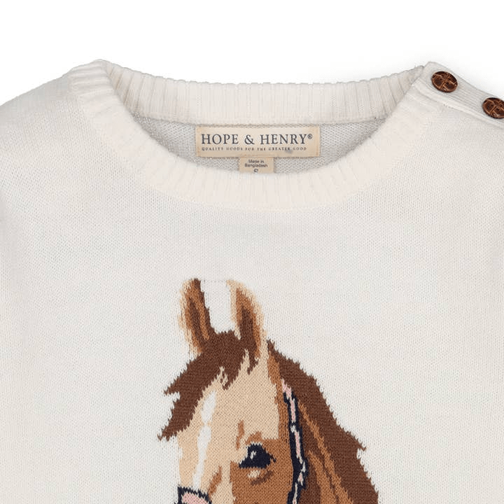 Hope & Henry Junior Horse Intarsia Pullover Sweater - Soft White