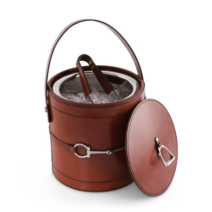 Leather Bit Lidded Ice Bucket