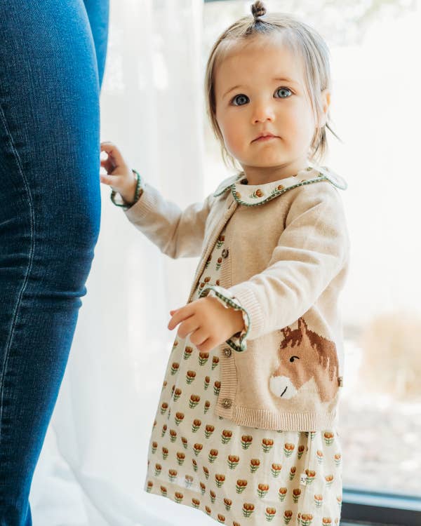 Horse Jacquard Knit Organic Baby Cardigan