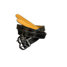 black deniro spur straps with black buckles