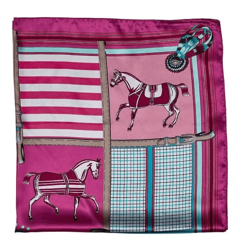 Silk Scarf - Horses in Blanket - Pink
