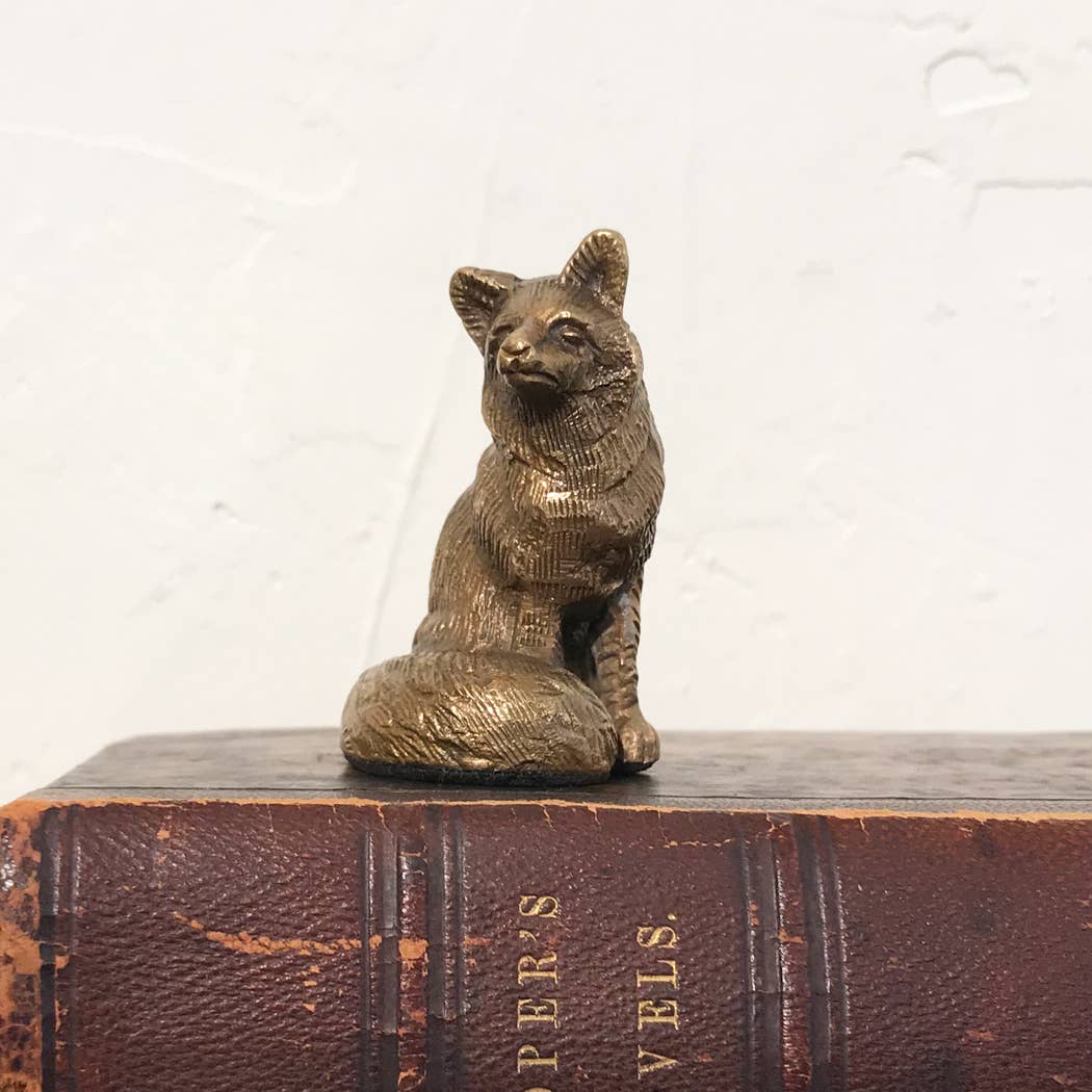 Antiqued Solid Brass Sitting Fox 
