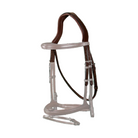 Brown and clear horse bridle on a white background