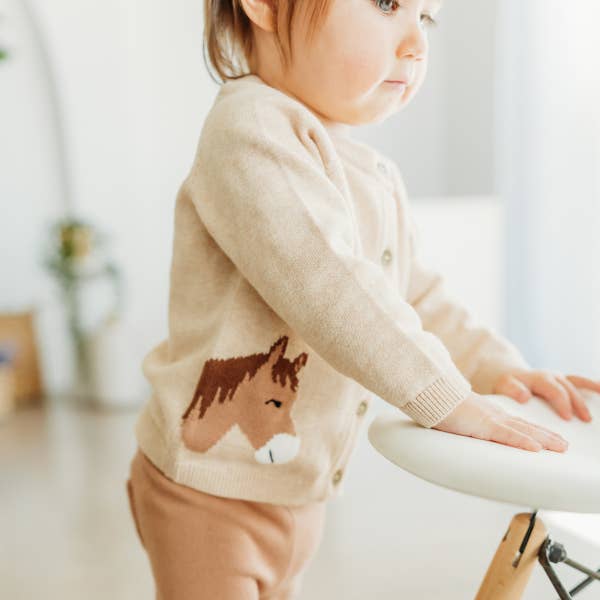 Horse Jacquard Knit Organic Baby Cardigan
