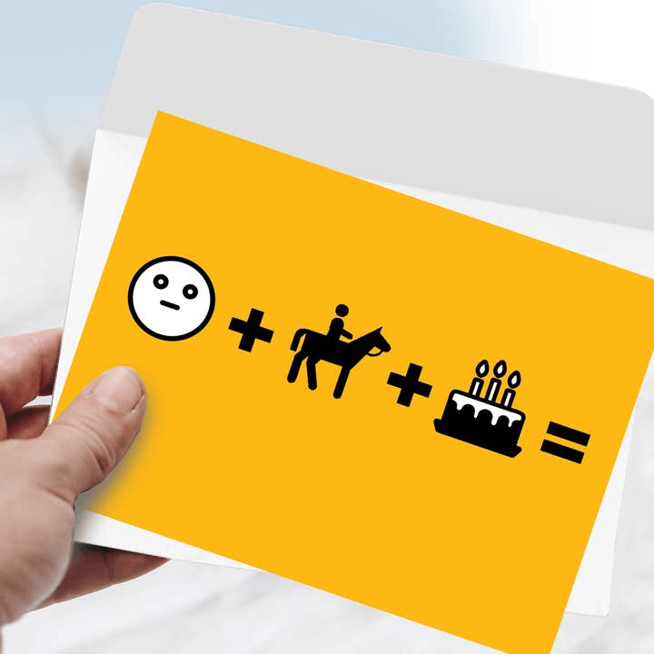 Birthday Card Frown Face + Riding + Bday Cake =