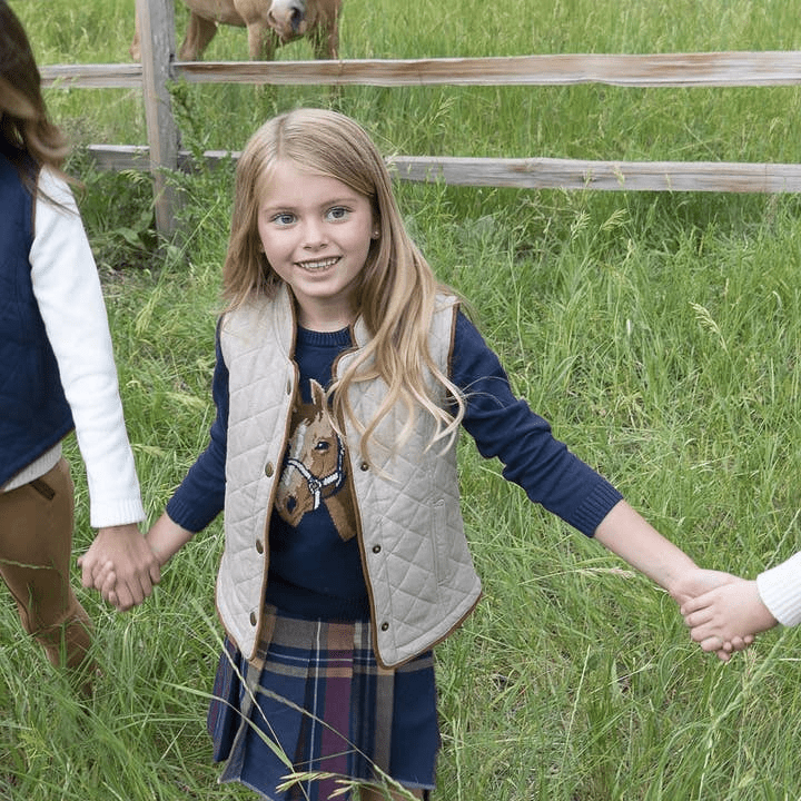 Hope & Henry Junior Horse Intarsia Pullover Sweater - Navy