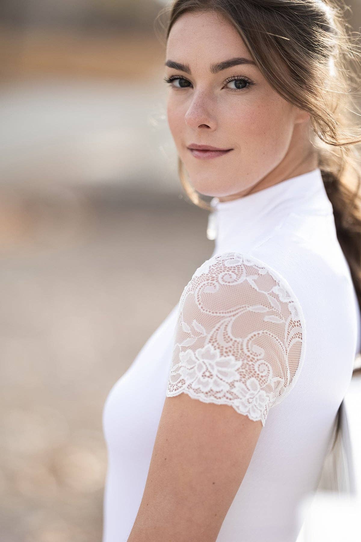 Kastel Galloon Lace White Short Sleeve Sun Shirt