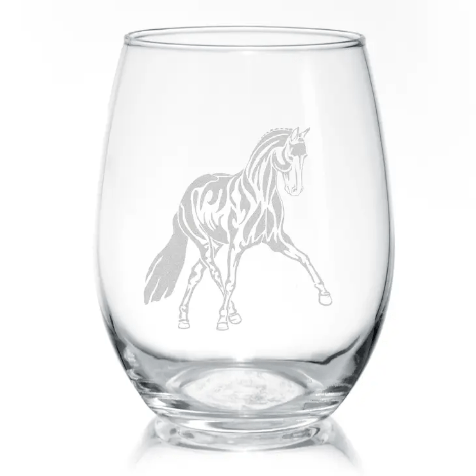 Dressage Horse Stemless Wine Glass - 15oz