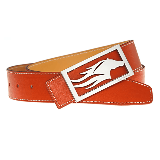 Dimacci Horse Head Buckle Belt - Orange & Silver - 3.5cm