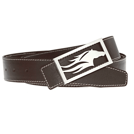 Dimacci Horse Head Buckle Belt - Mocha & Silver - 3.5cm