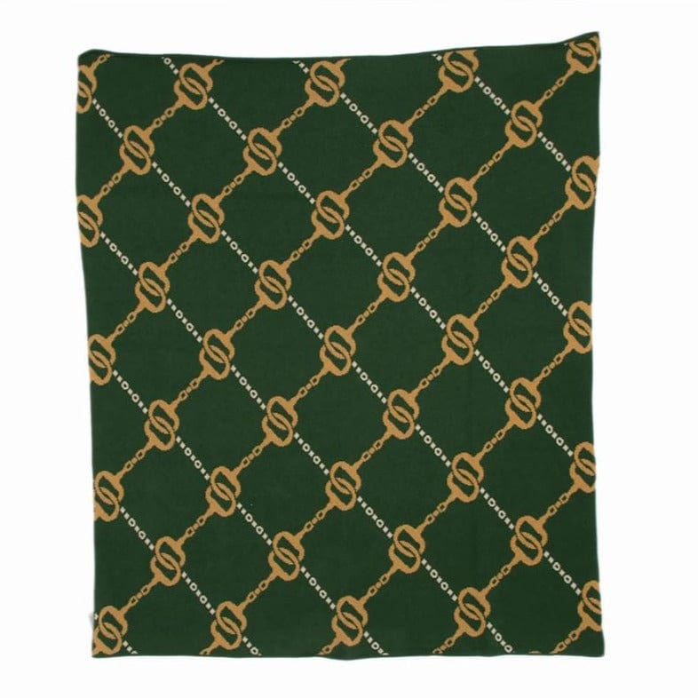 In2Green Equestrian House Of Bits Throw - Hunter Green & Flax