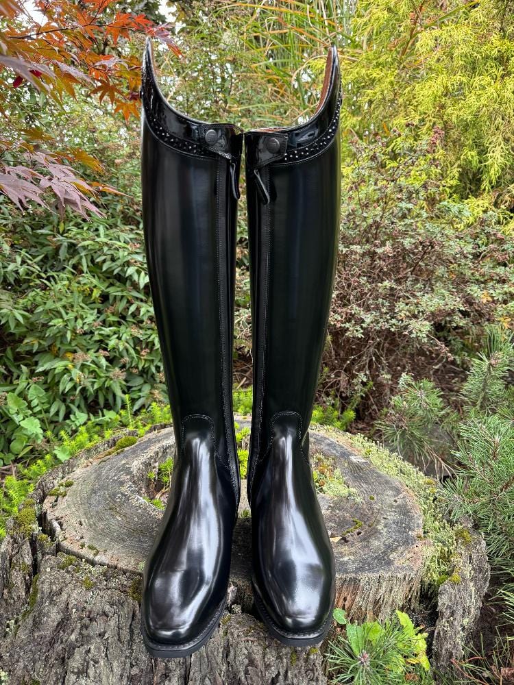 Custom DeNiro Bellini Dressage Boot - Brushed Black with Patent Piccolo & Swarovski