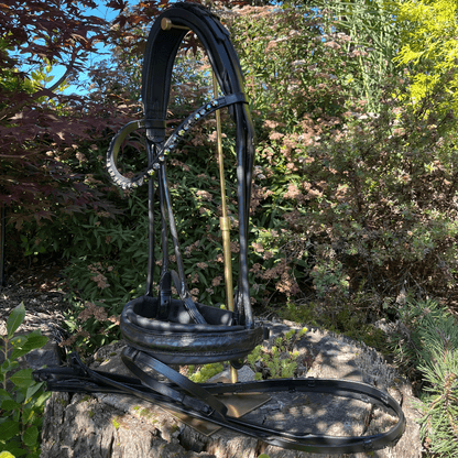 Otto Schumacher Munchen Feel Good Rolled Snaffle Bridle with Night Line Black Hardware and Curly Black - Horse