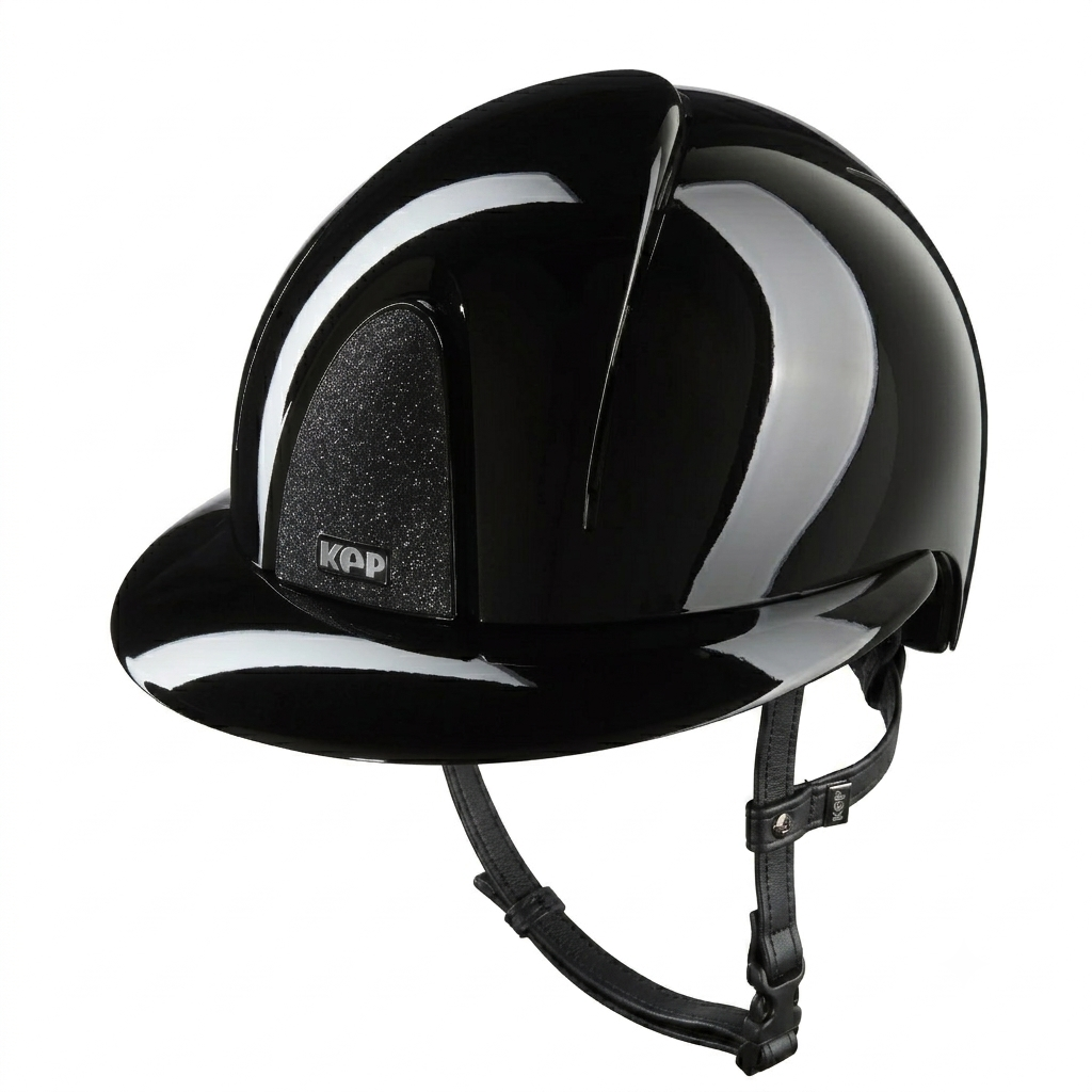 KEP Smart Nova Metal Polish Black with Star Black and Wide Polo Brim Helmet