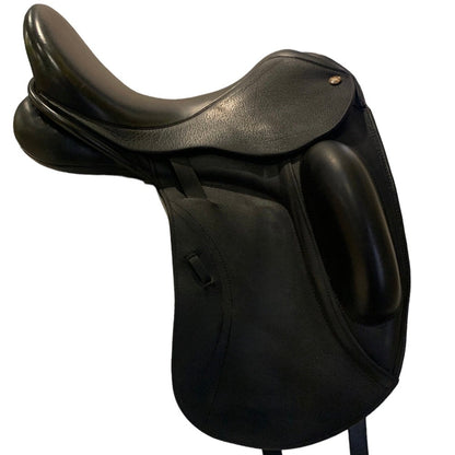 Black saddle against a white background