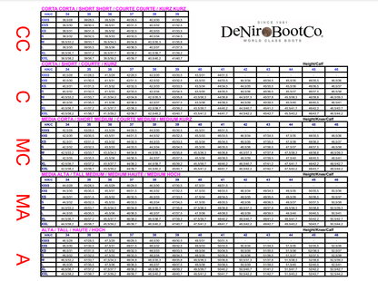 deniro size chart