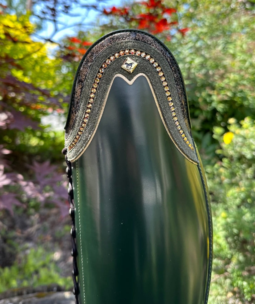 Custom DeNiro Tintoretto Dressage Boot - Brushed Green with Infinito Rondine, Stardust & Swarovski