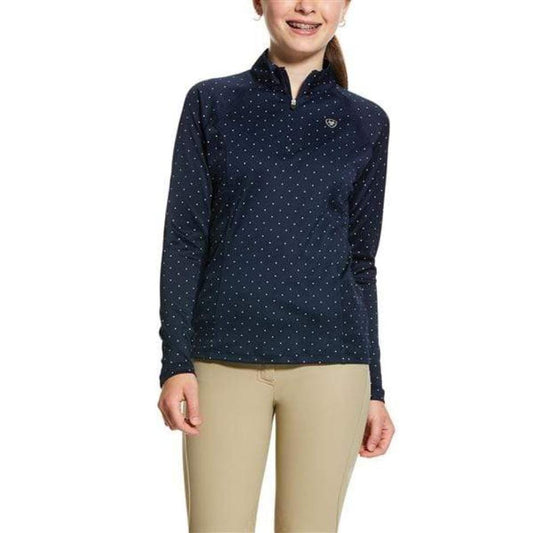 NAVY SUN STOPPER KIDS ARIAT SHIRT WITH WHITE DOTS