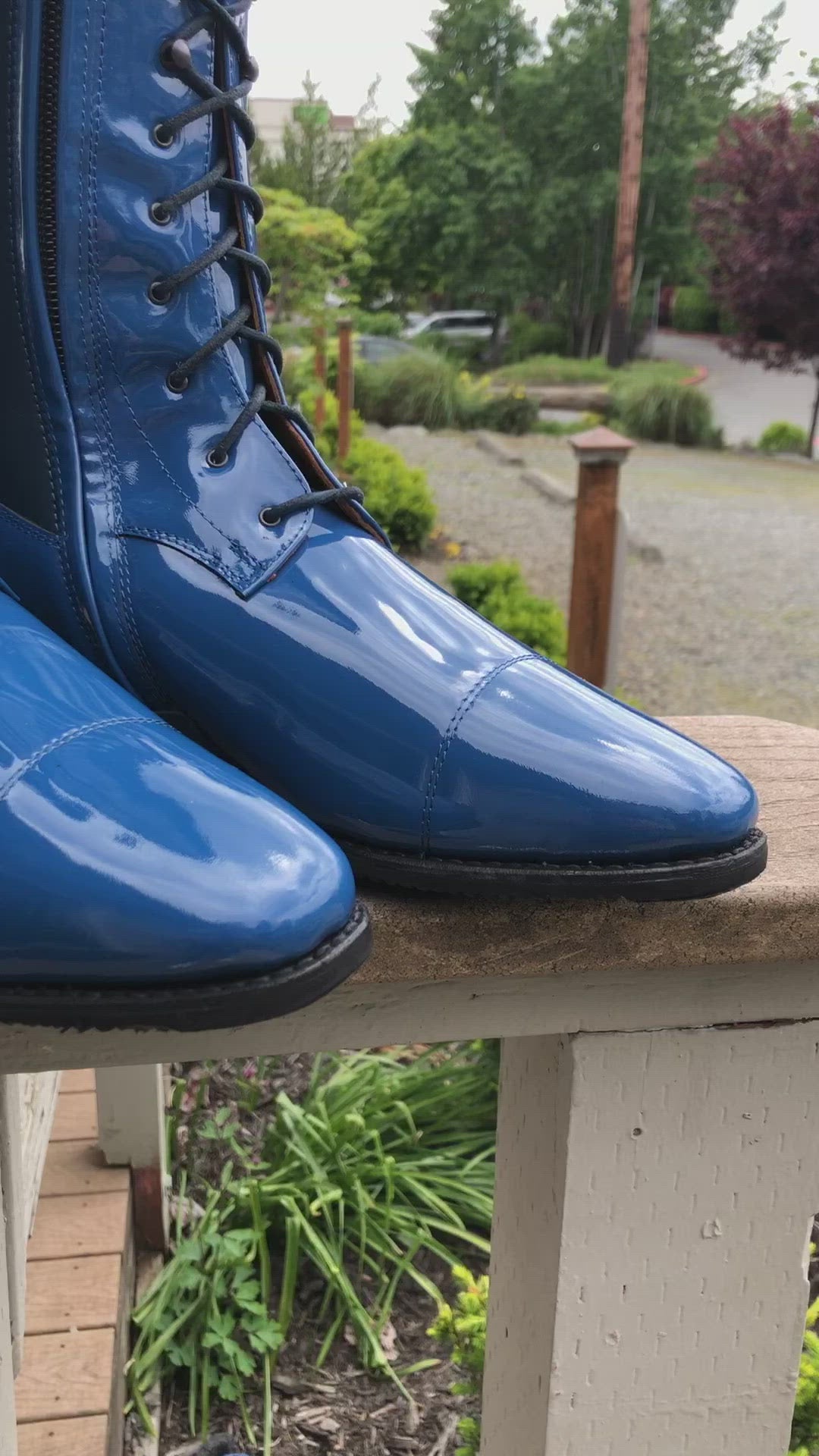 Custom DeNiro Tintoretto Dressage Boot - Electric Blue Patent with Full Lace