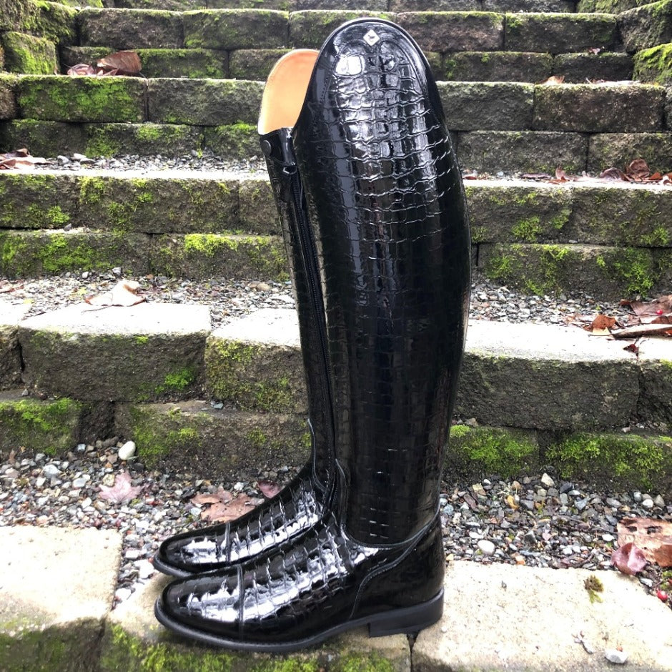 DeNiro Custom Raffaello Dressage Boot - Black Lucidi with Rondine Top