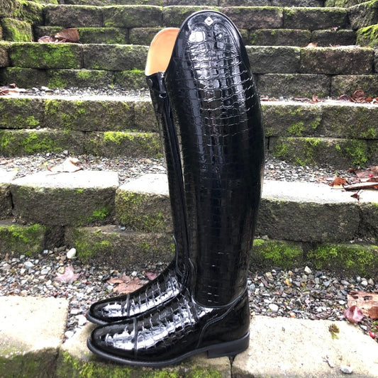 DeNiro Custom Raffaello Dressage Boot - Black Lucidi with Rondine Top