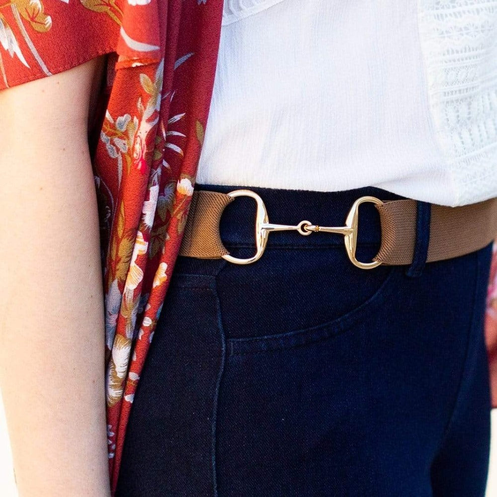 ellany 1.5" snaffle elastic belt toffee and gold