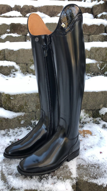 Custom DeNiro Bellini Dressage Boot - Brushed Black with Black Croc Lisa Top & Fineline