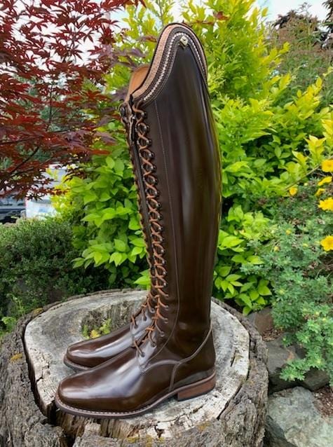 Custom DeNiro Tintoretto Dressage Boot Brushed Brown with BG Salmon Rondine Swarovski