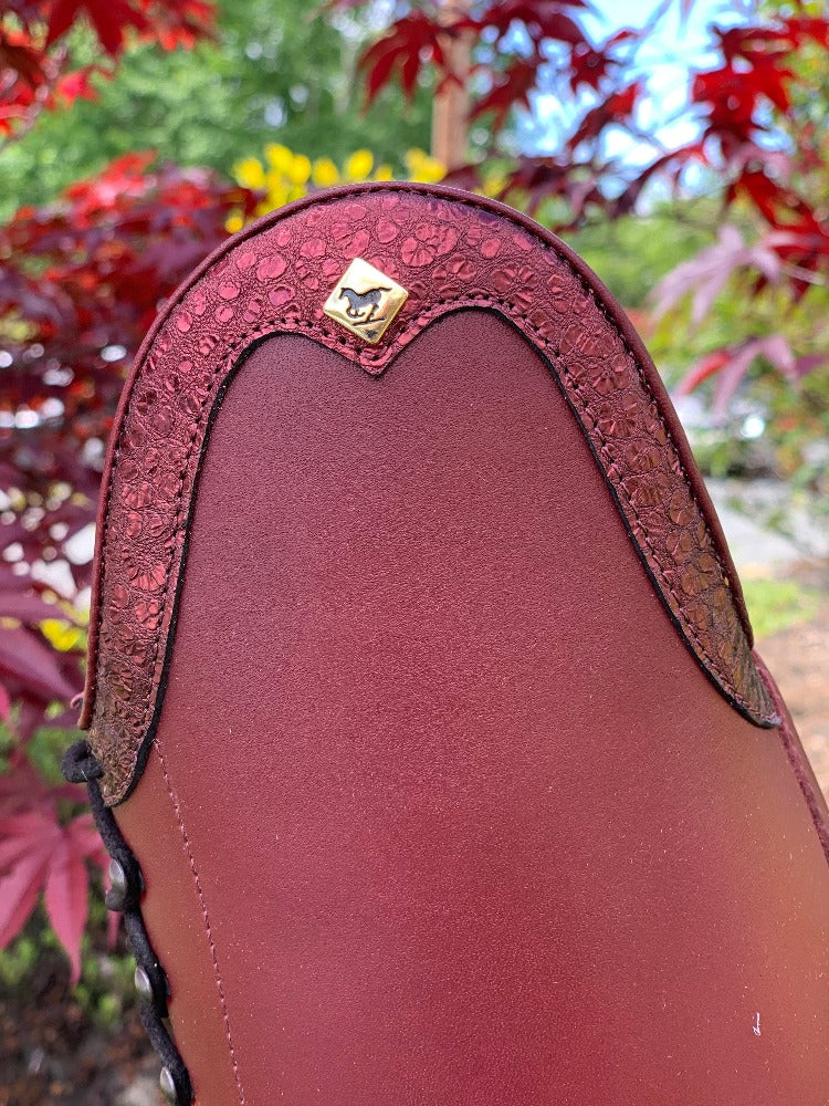 Custom DeNiro Tintoretto Dressage Boot - Burgundy Calfskin with Rondine Buongiorno