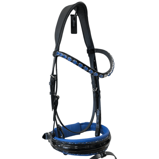 Otto Schumacher Tokyo Snaffle Bridle with Black Patent and Blue Fineline 