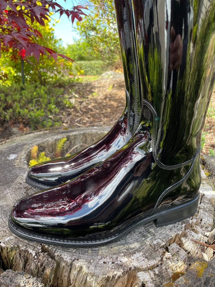 Custom DeNiro Bellini Dressage Boots - Black Patent with Lisa Top in Black Buongiorno with Jet Black Fineline
