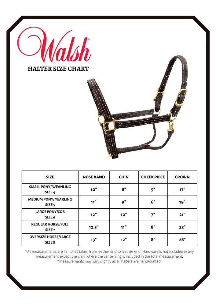 walsh halter size chart