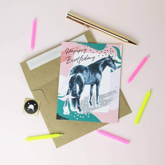 BIRTH DAY CARD WITH HORSE IN SUNGLASSESS AND TONGUE OUT 