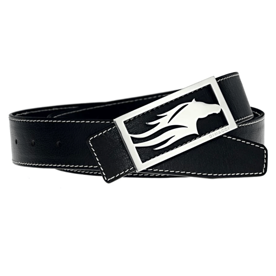 Dimacci Horse Head Buckle Belt - Black & Silver - 3.5cm