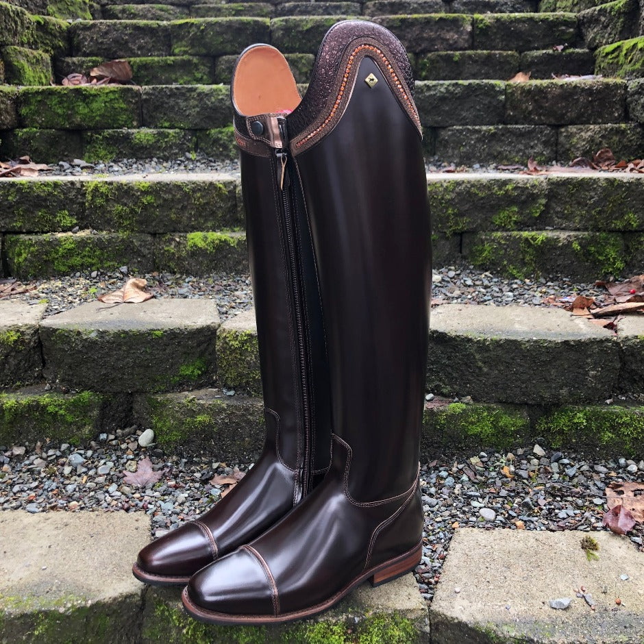 Custom DeNiro Raffaello Dressage Boot - Brushed Brown with Piccolo BG Brown Top & Copper Swarovski - 40 MA/M