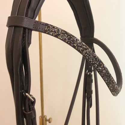 *Otto Schumacher Munchen Feel Good Rolled Double Bridle in Brown with Brown Patent Animal Print and Fineline Crystal - Horse