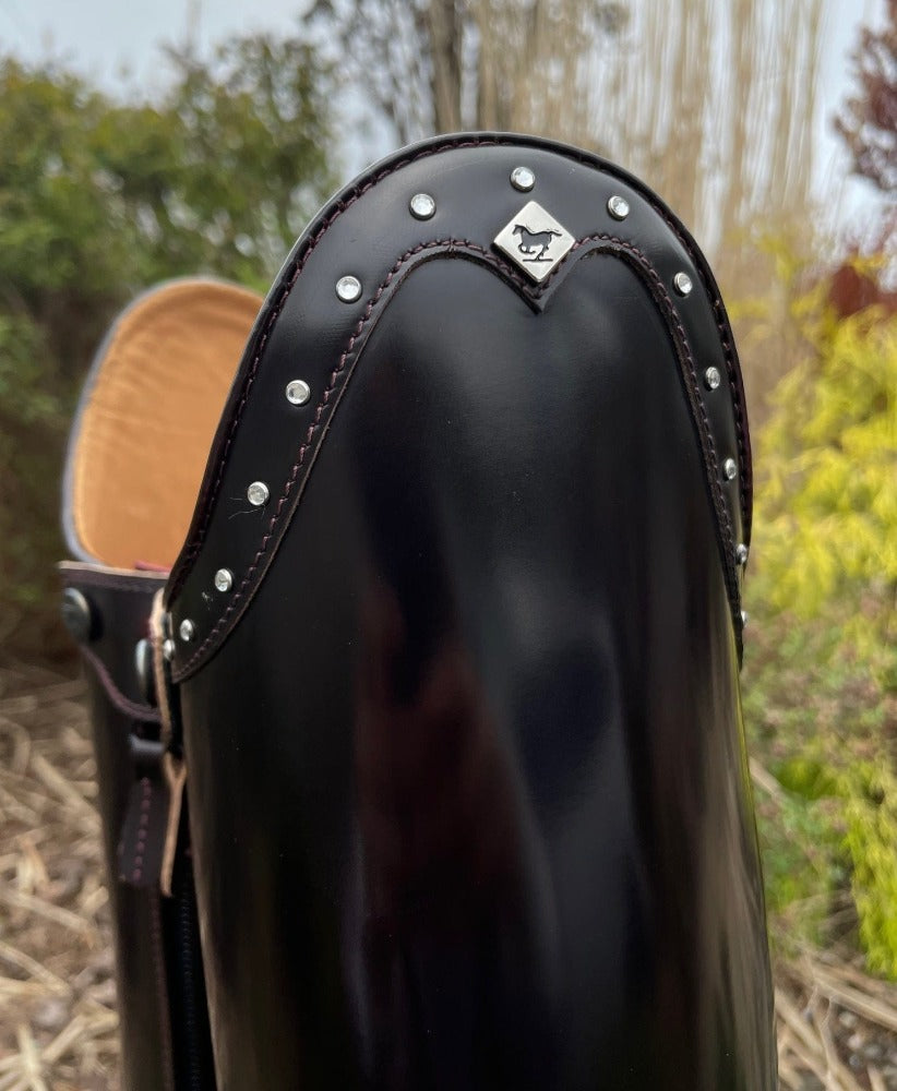 Custom DeNiro Raffaello Dressage Boot - Brushed Burgundy with Rondine Top & Crystals