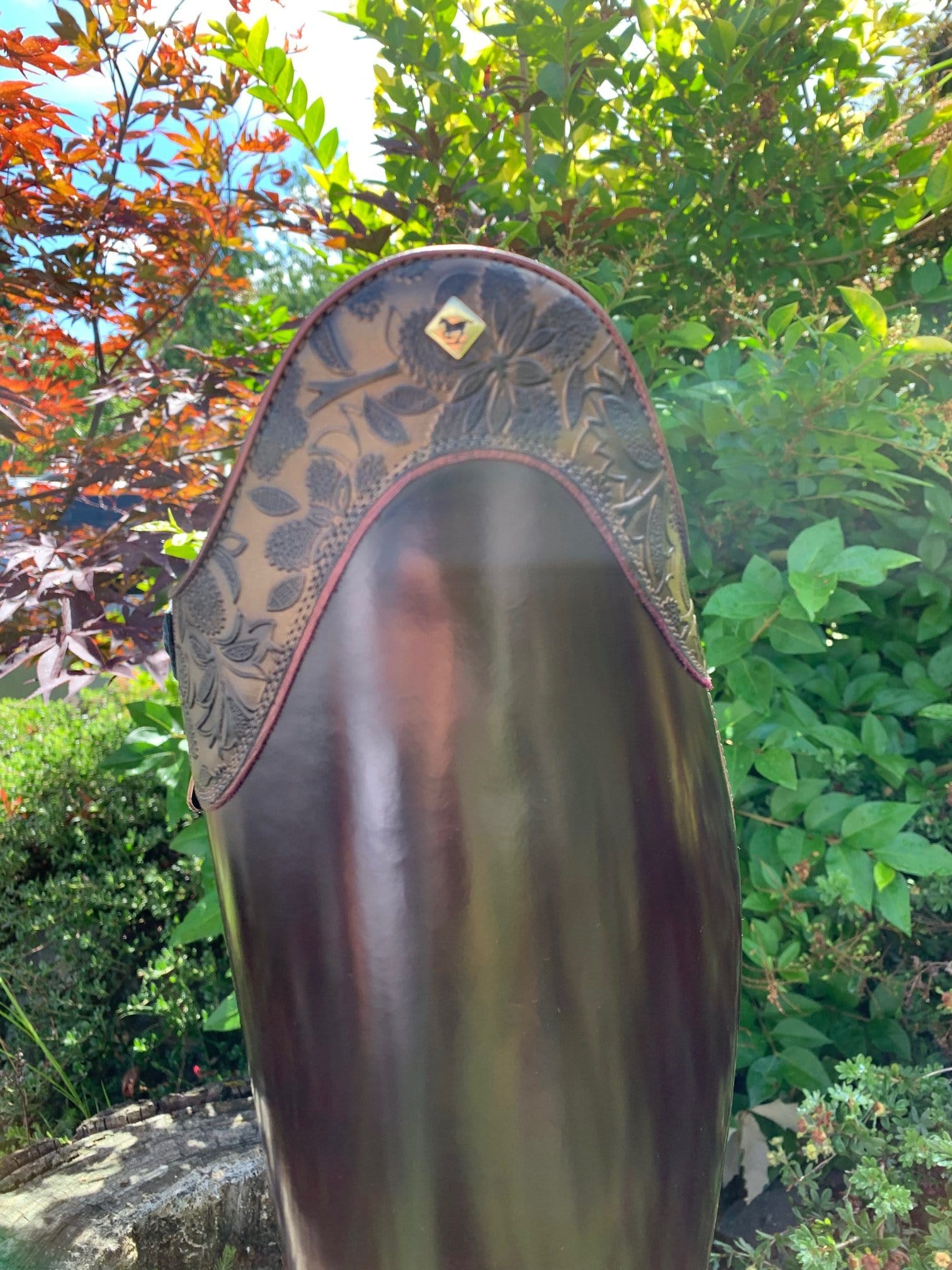 brushed brown leather calf with calfskin foot, brown greta top with matching piping