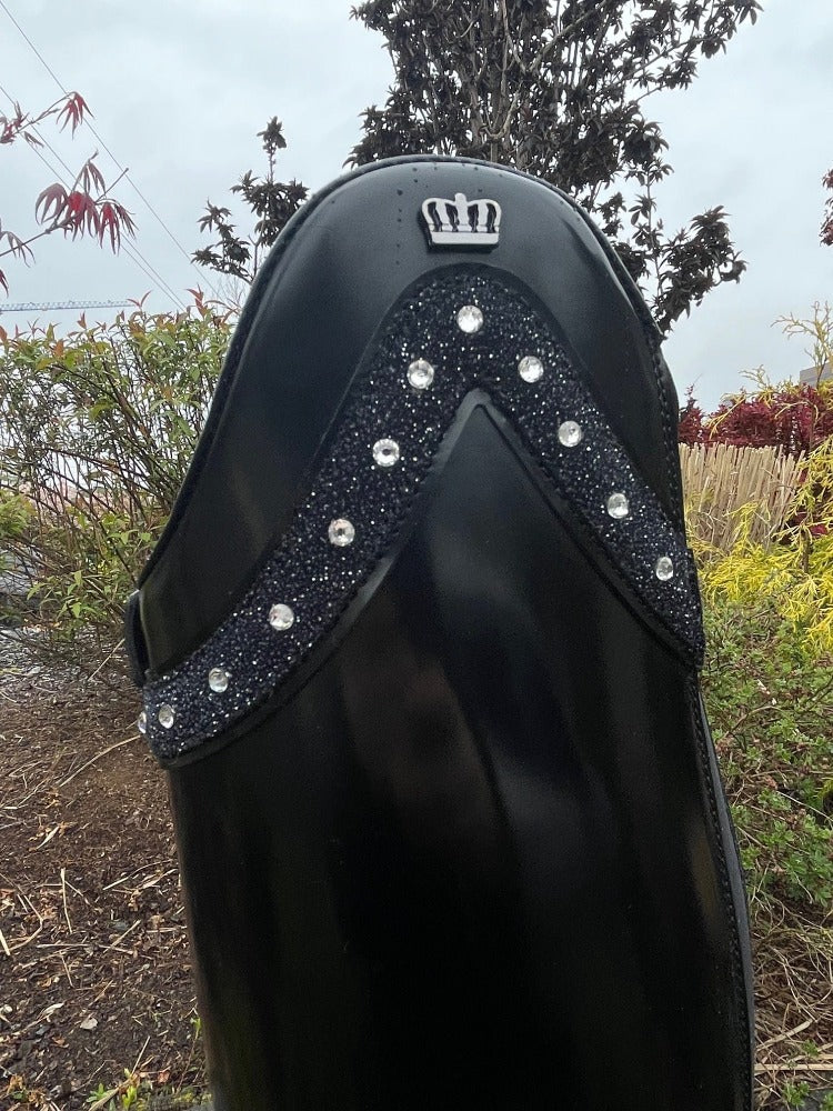 Kingsley Capri 01 with Stretch Panel - Black Polished with Crystal Fabric Top & Swarovski
