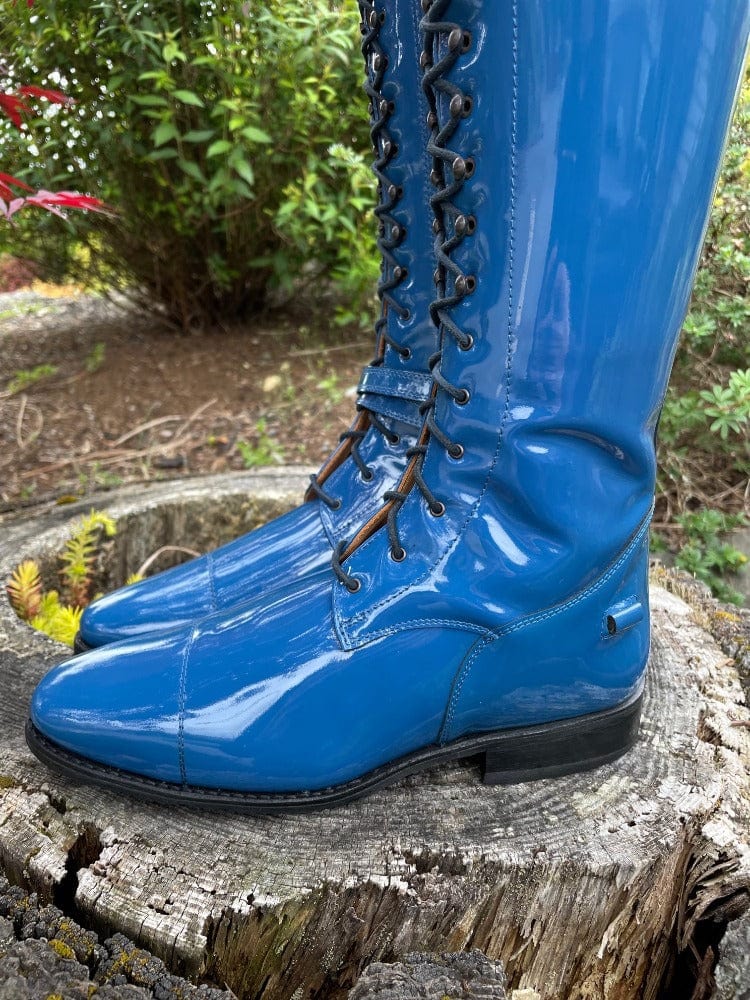 Blue patent outlet boots