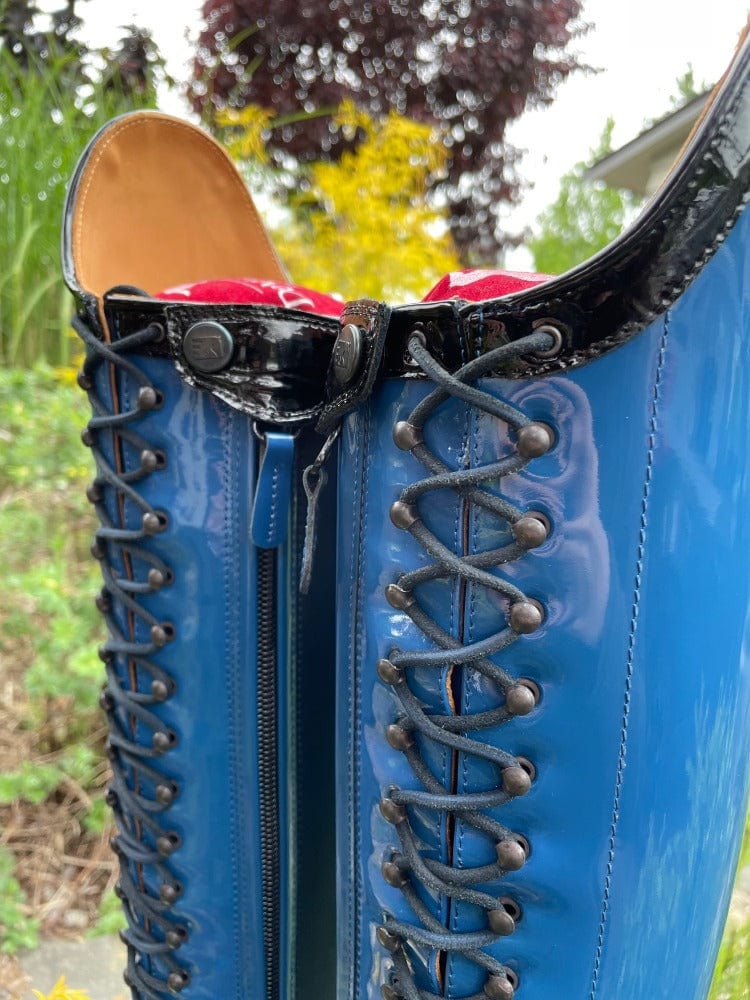 Custom DeNiro Tintoretto Dressage Boot - Electric Blue Patent with Full Lace