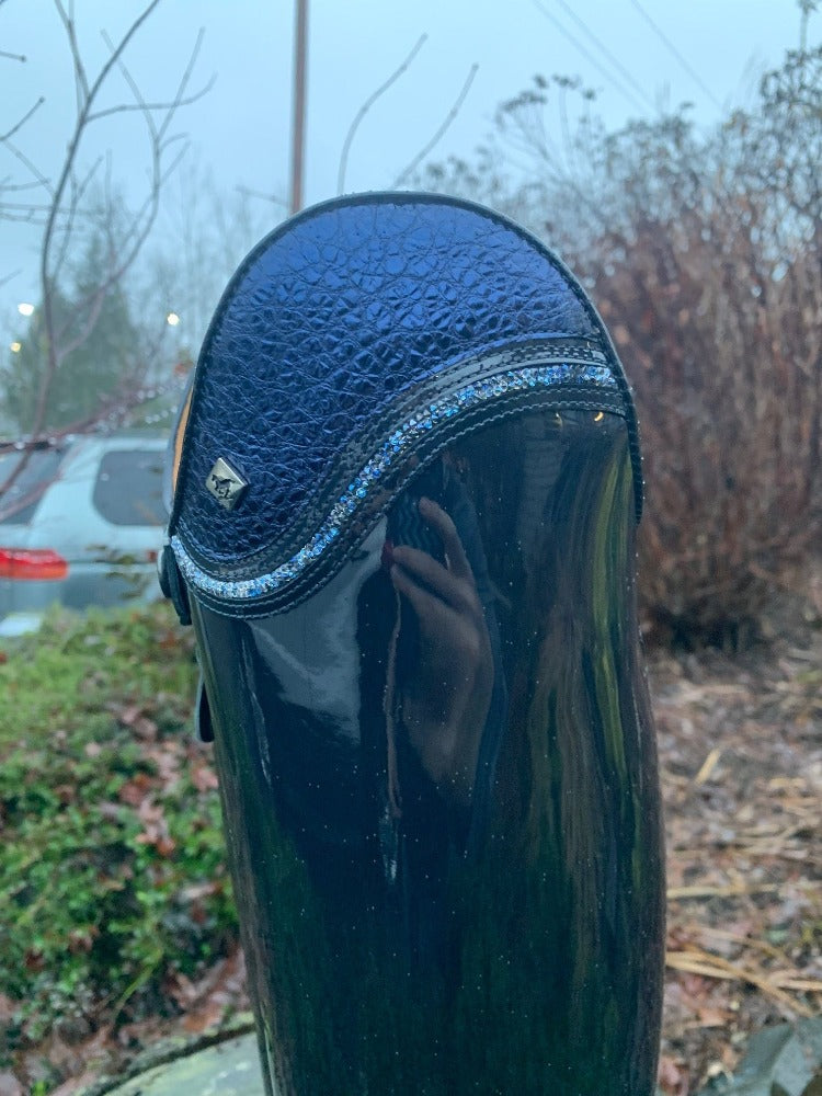 Custom DeNiro Raffaello Dressage Boot - Navy Patent with Fineline Swarovski Uptop & Buongiorno
