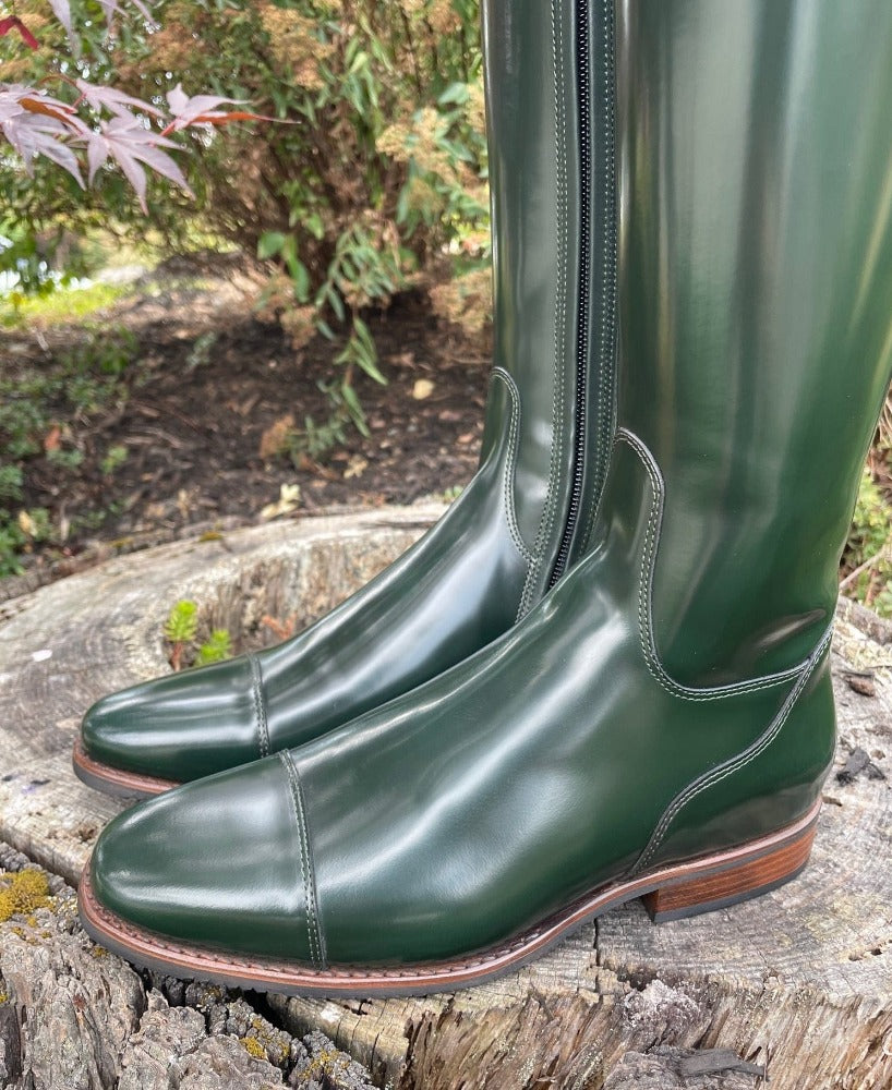Custom DeNiro Bellini Dressage Boot - Brushed Green with Green Roseto Uptop & Swarovski